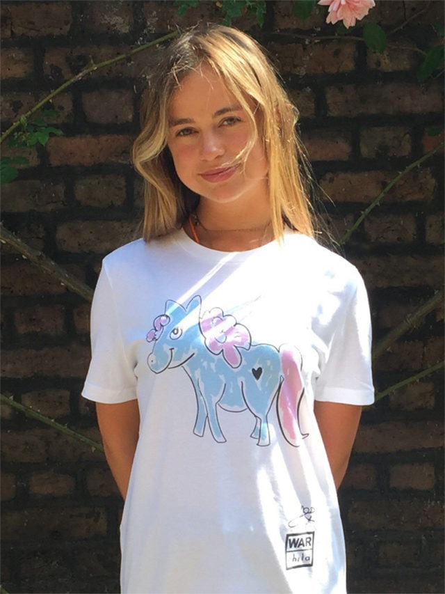 Lady Amelia Windsor wearing a t-shirt from an exclusive collection designed for charity War Child