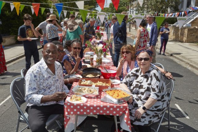 Ainsley Harriott and Jo Brand attend a street party in Hackney for The Big Lunch.
