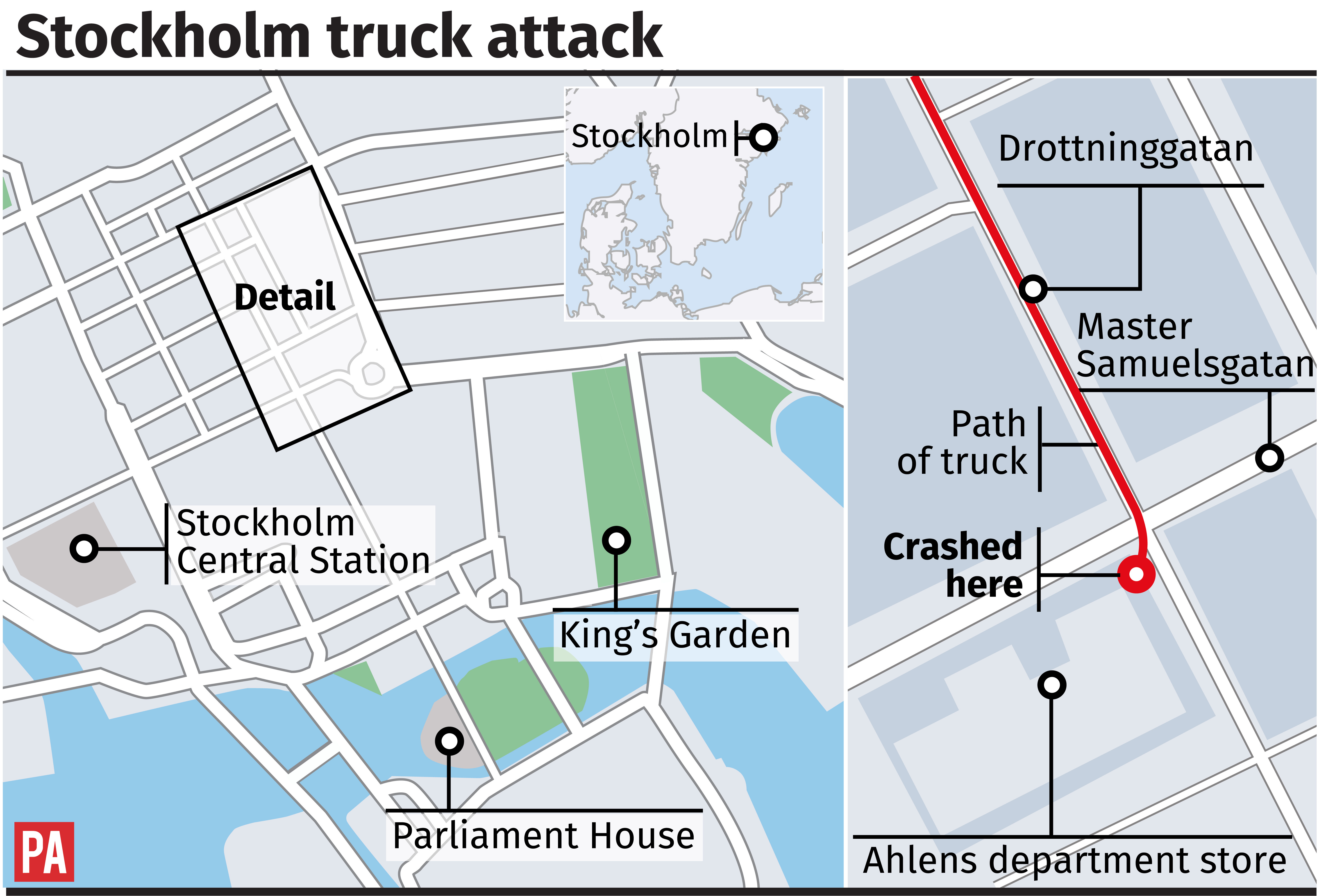 Stockholm truck attack, route of the truck