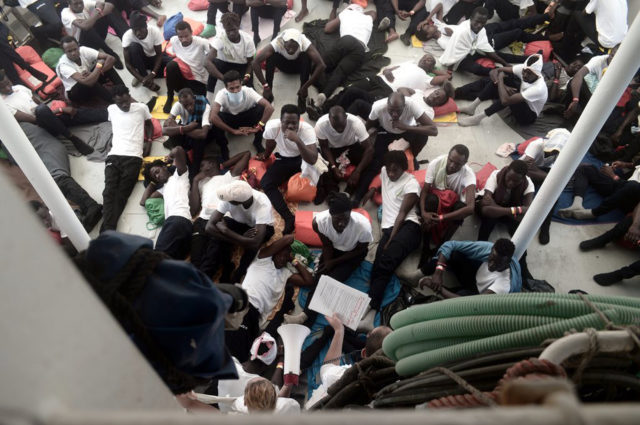 Migrants aboard SOS Mediterranee's Aquarius ship