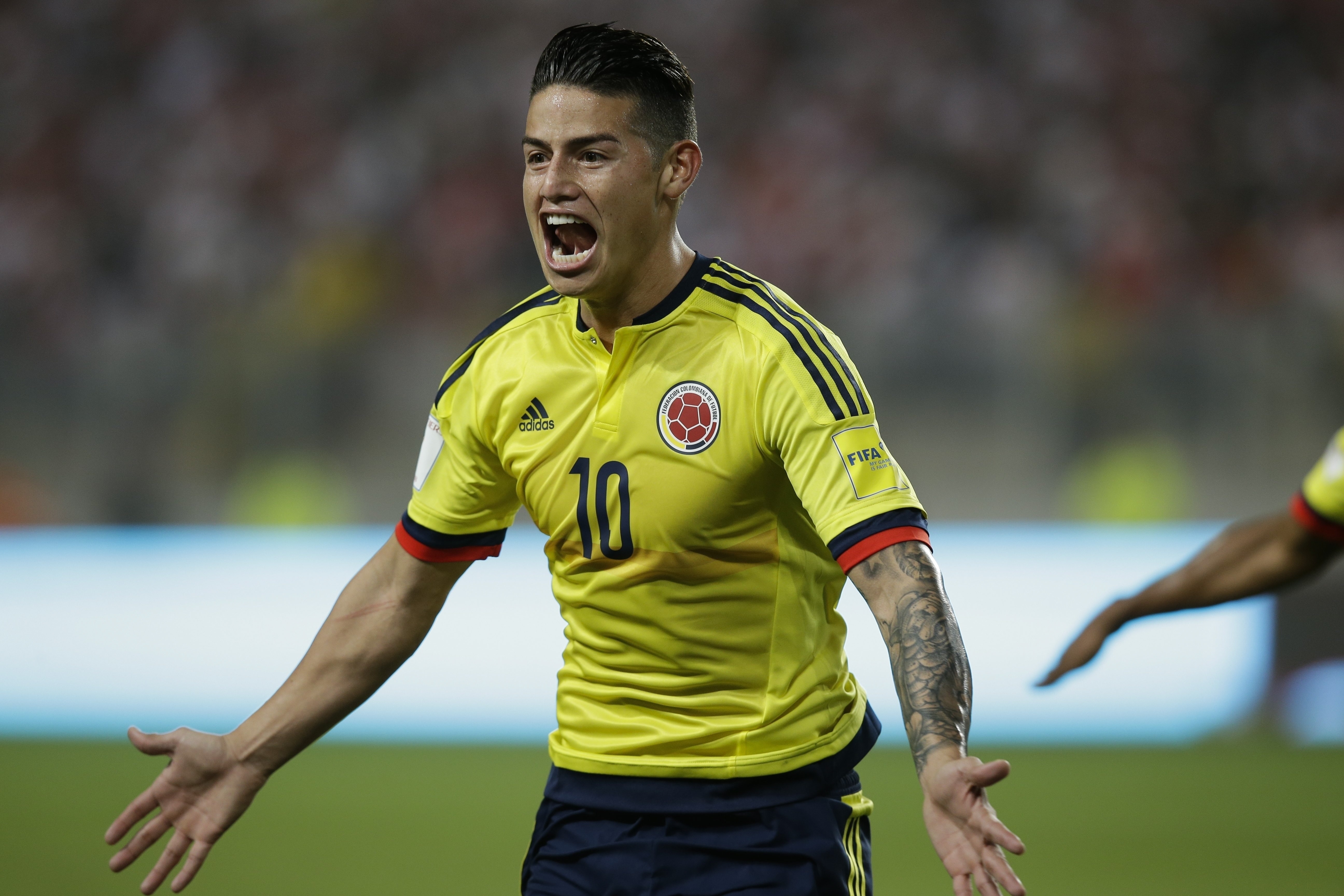 Colombia's James Rodriguez celebrates a goal