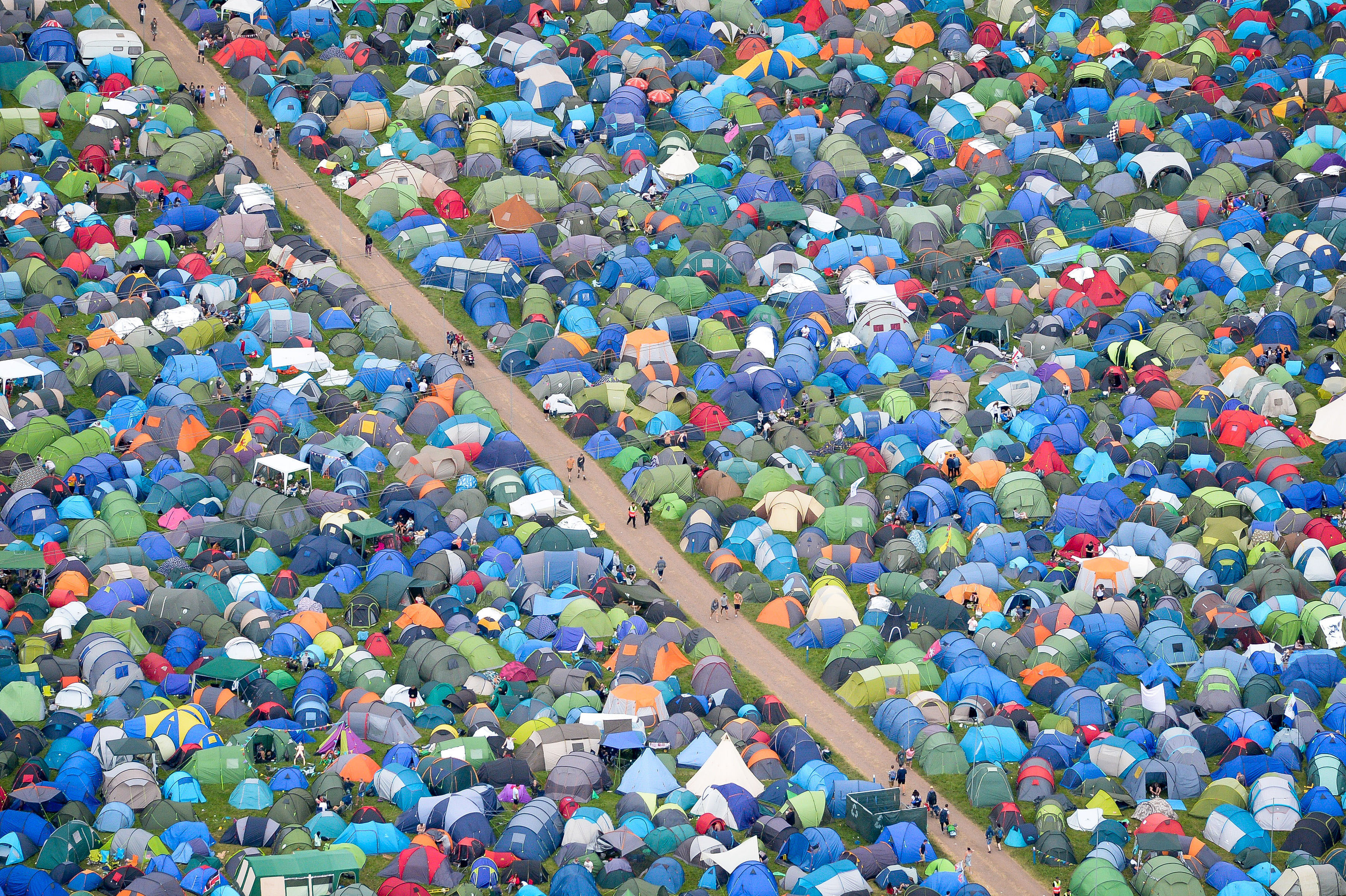 An aerial view of tents during the Glastonbury Festival at Worthy Farm in Pilton, Somerset (Ben Birchall/PA)