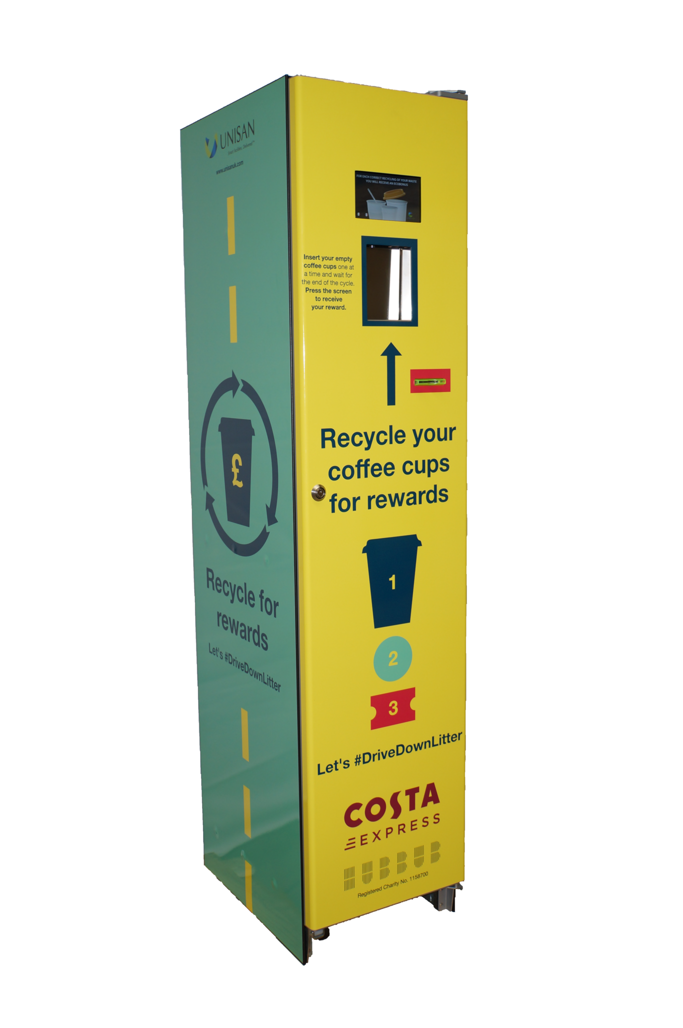 The new machines reward drivers for recycling their coffee cups and plastic bottles 