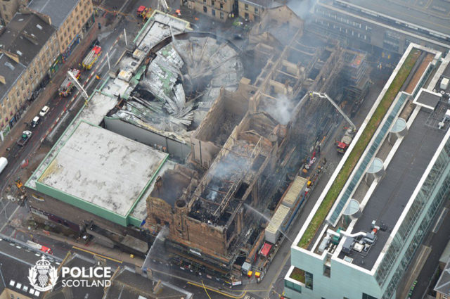 An aerial view showed the devastation of the fire to the art school and the O2 ABC (Police Scotland/PA)