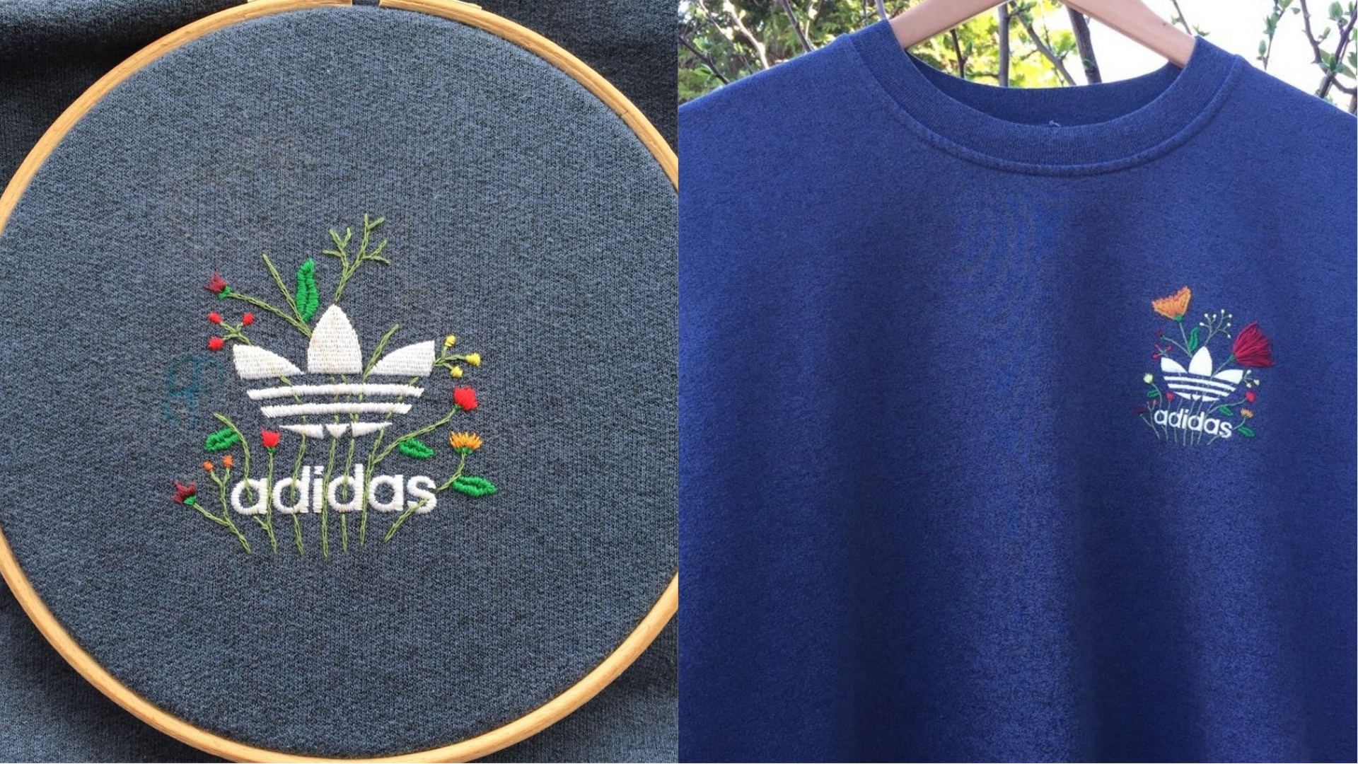 A floral embroidered adidas logo