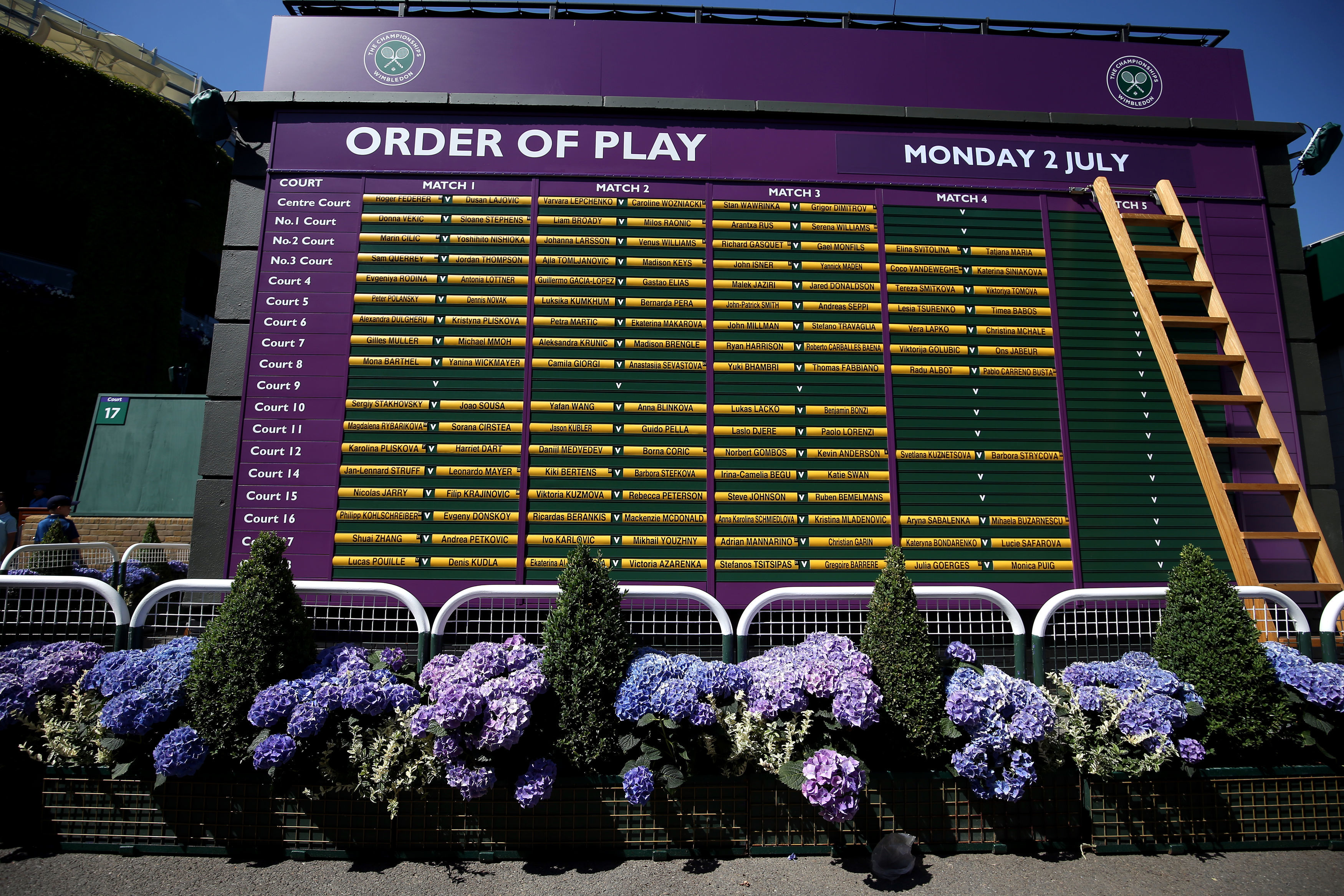 Order of play board on day one of the Wimbledon Championships at the All England Lawn Tennis and Croquet Club