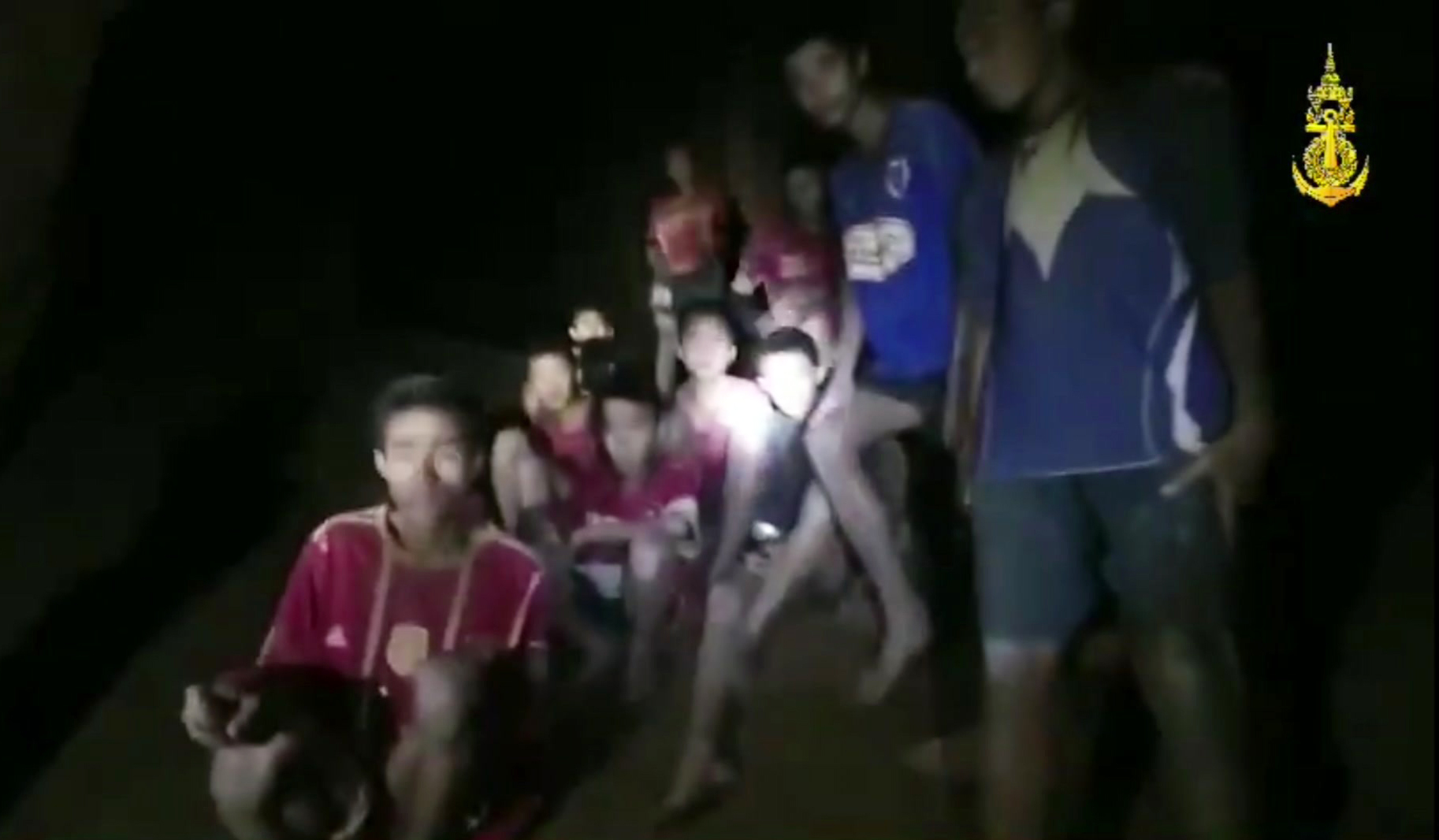 The boys and their soccer coach in the cave in Chiang Rai in Thailand