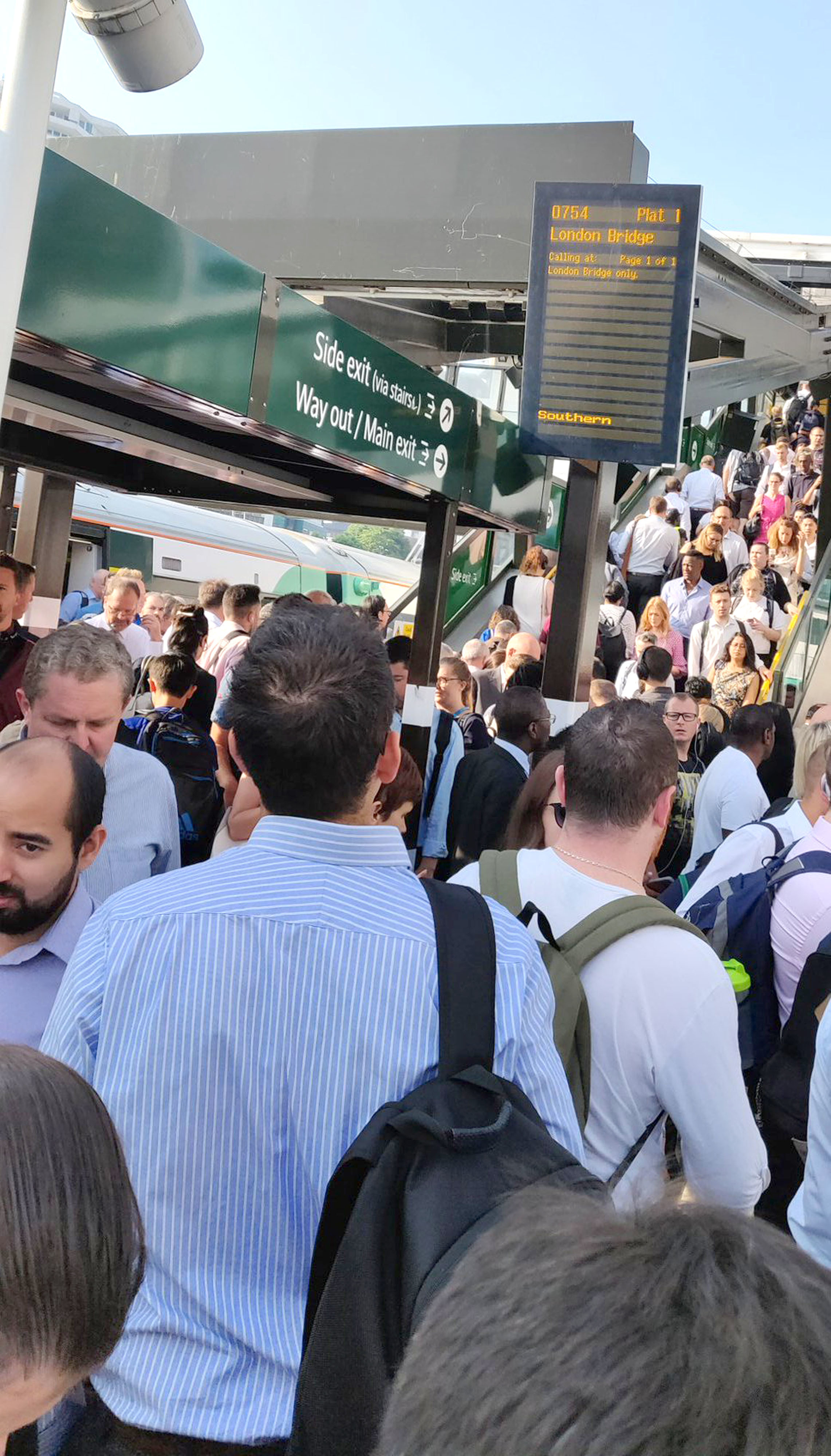 People waiting on the platform of East Croydon train station 