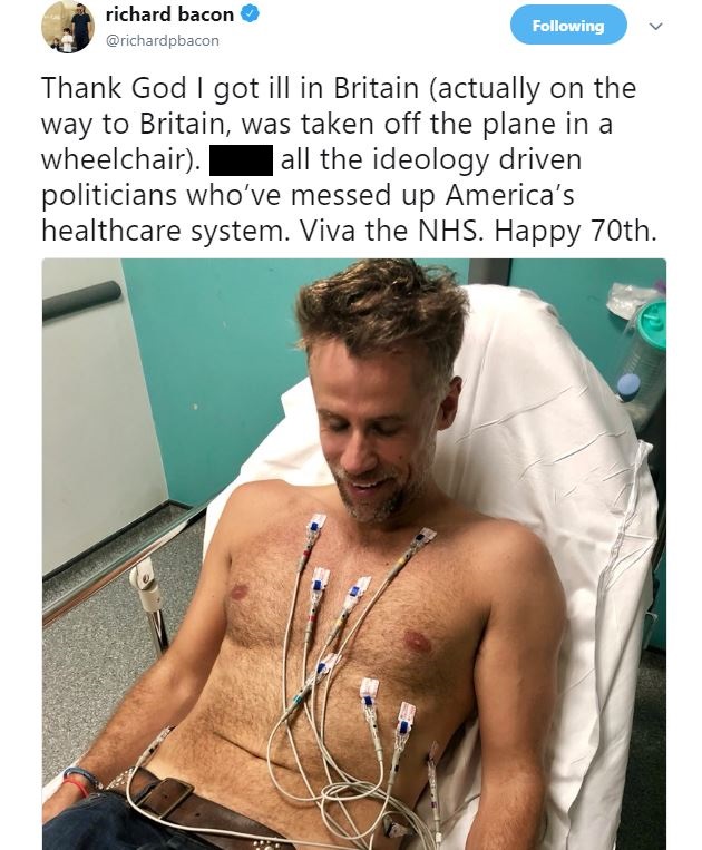 Richard Bacon tweet from hospital