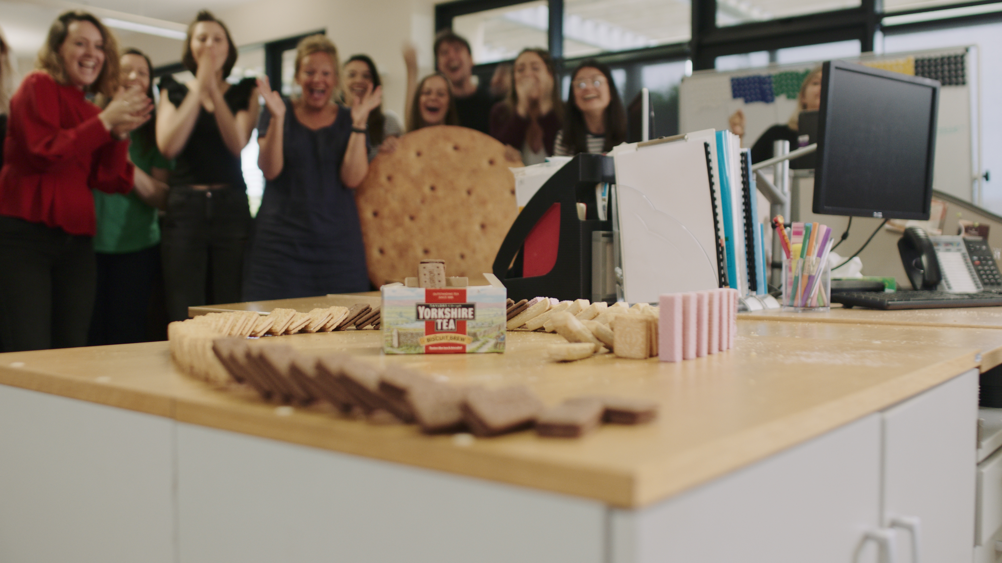 Yorskhire Tea's domino run constructed from biscuits