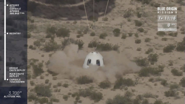 The New Shepard capsule lands in west Texas