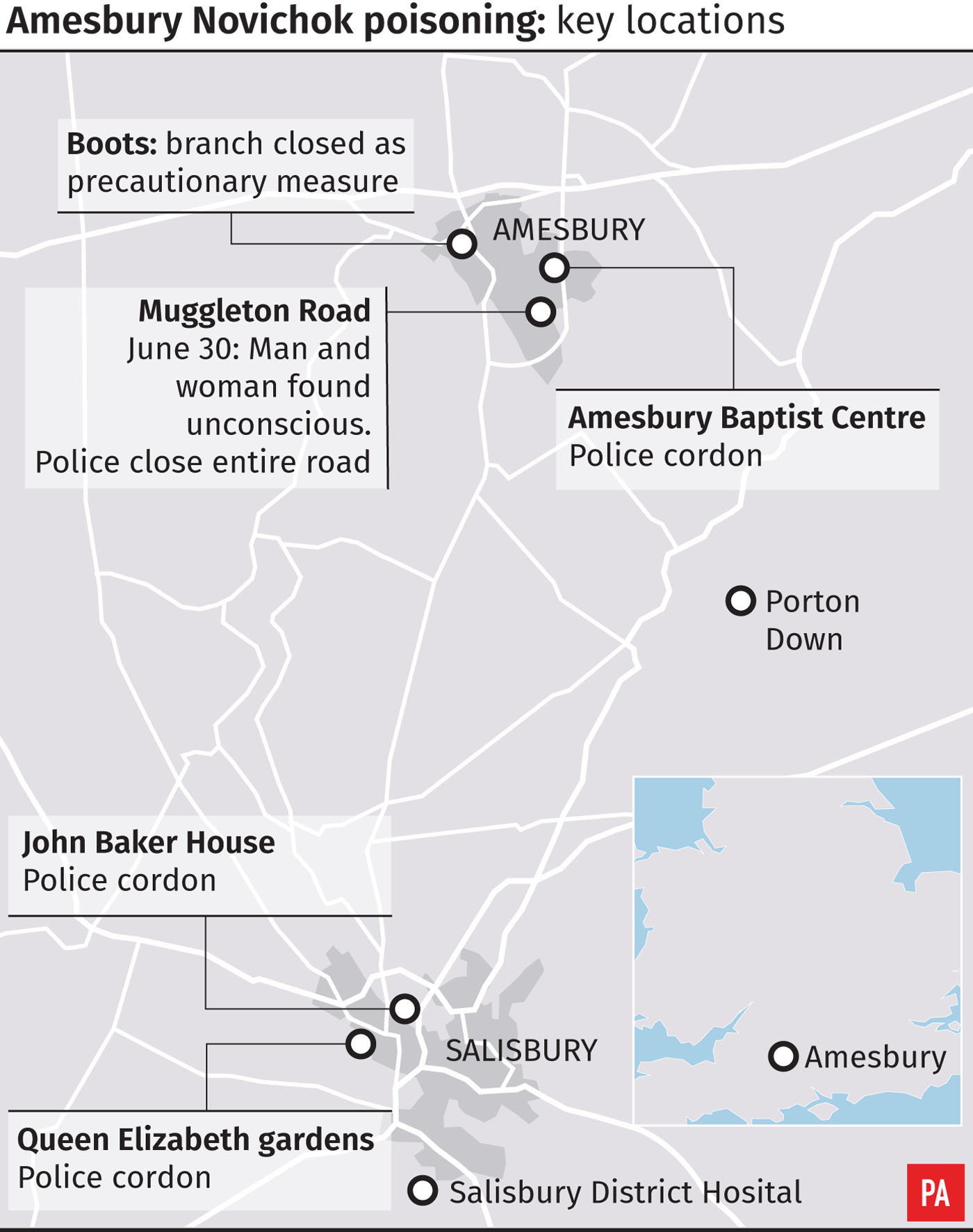 Amesbury Novichok poisoning - key locations 