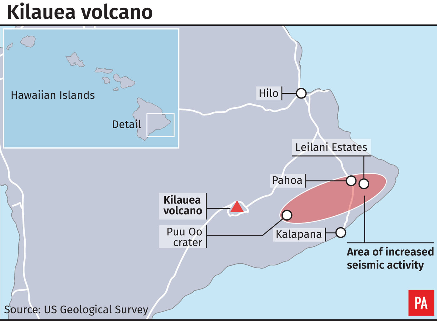 Graphic locates Kilauea volcano on Hawaii
