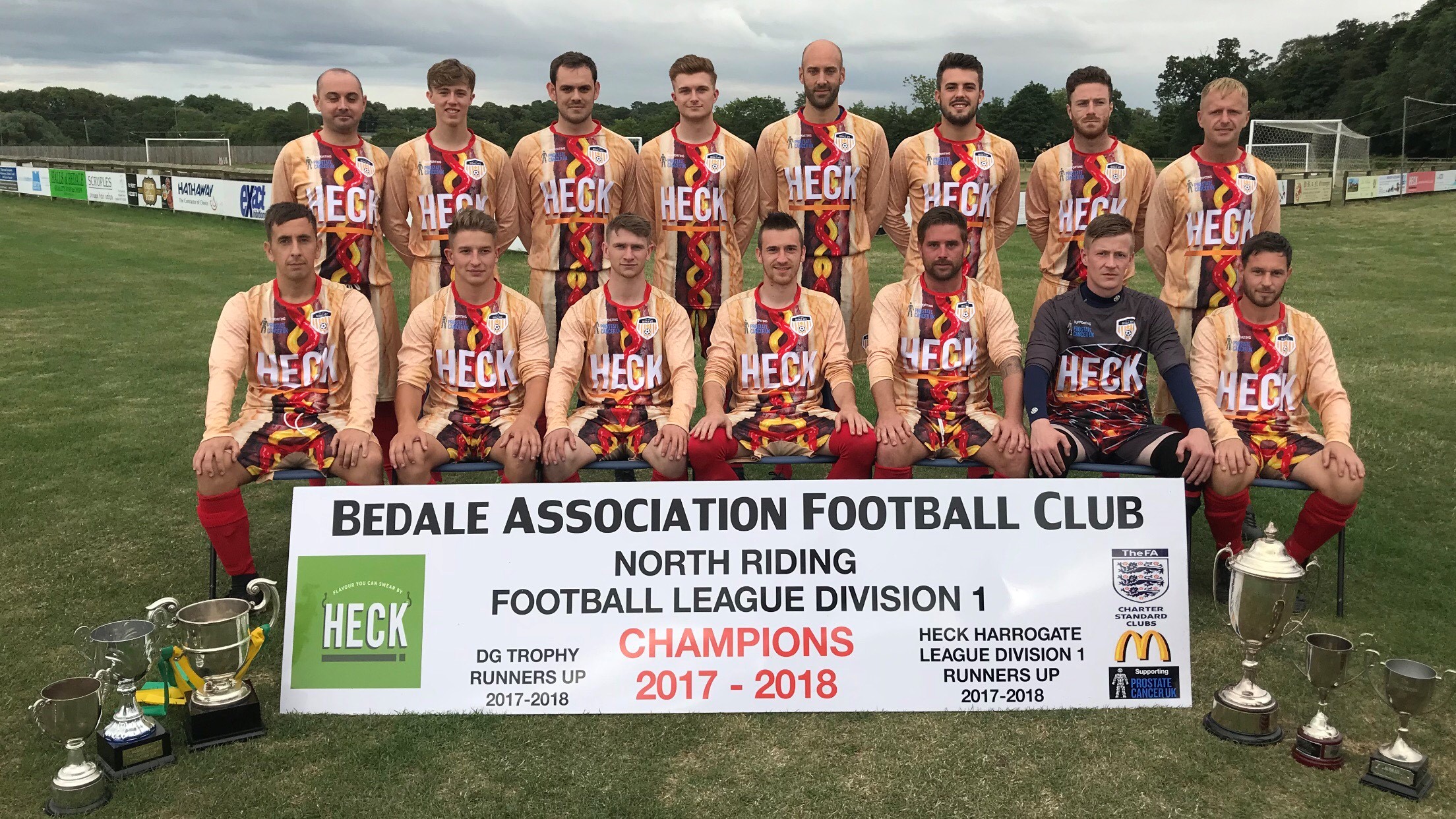 A Bedale AFC team photo showing the club's new hot dog kit