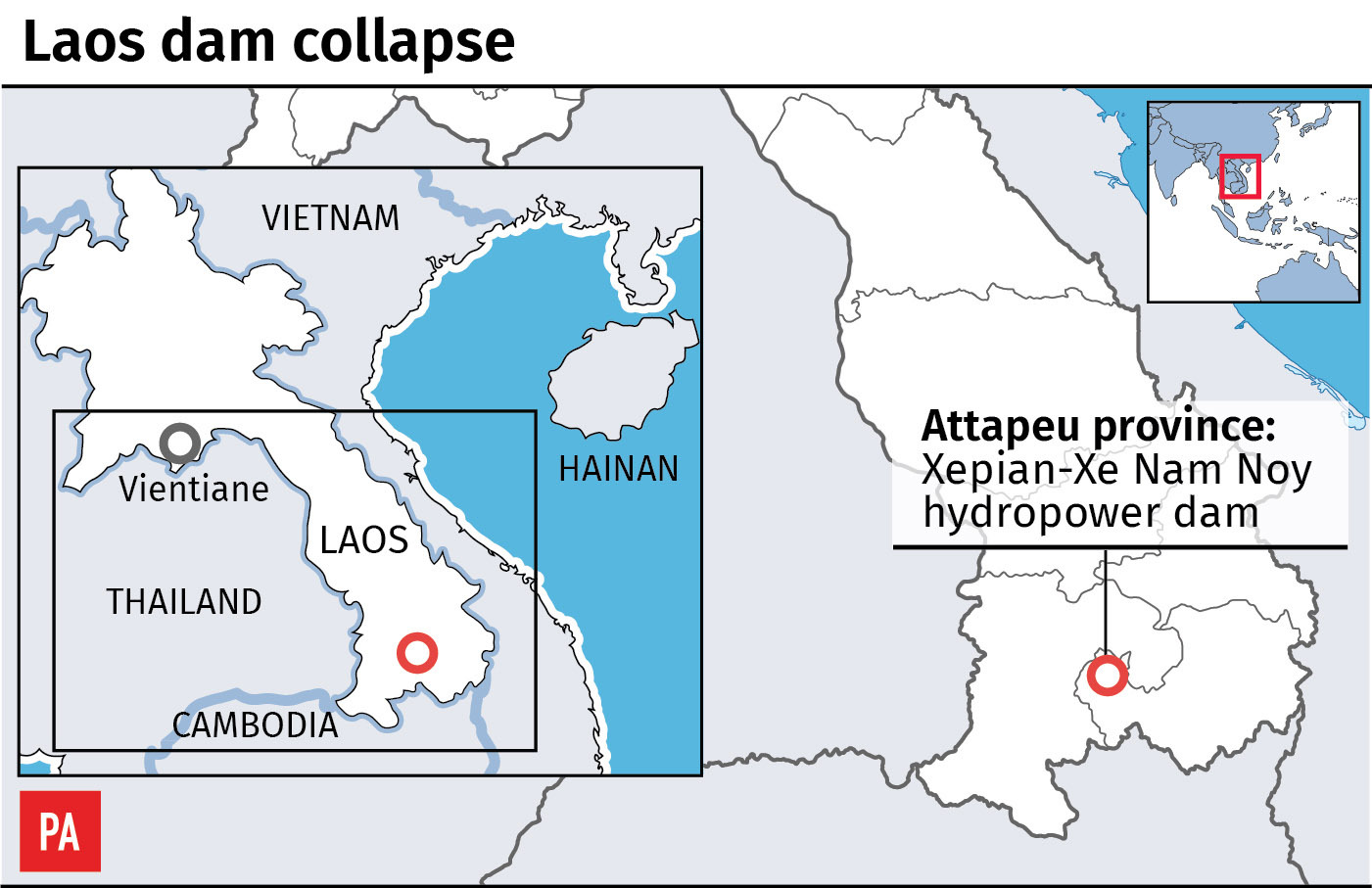 Map locates the hydropower dam in Laos