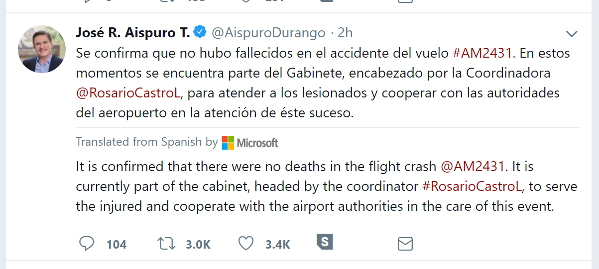 Durango governor Jose Aispuro Twitter