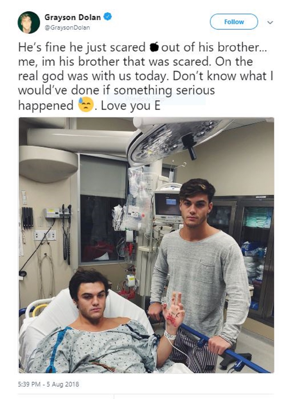 Grayson Dolan's Twitter post (Grayson Dolan/Twitter)