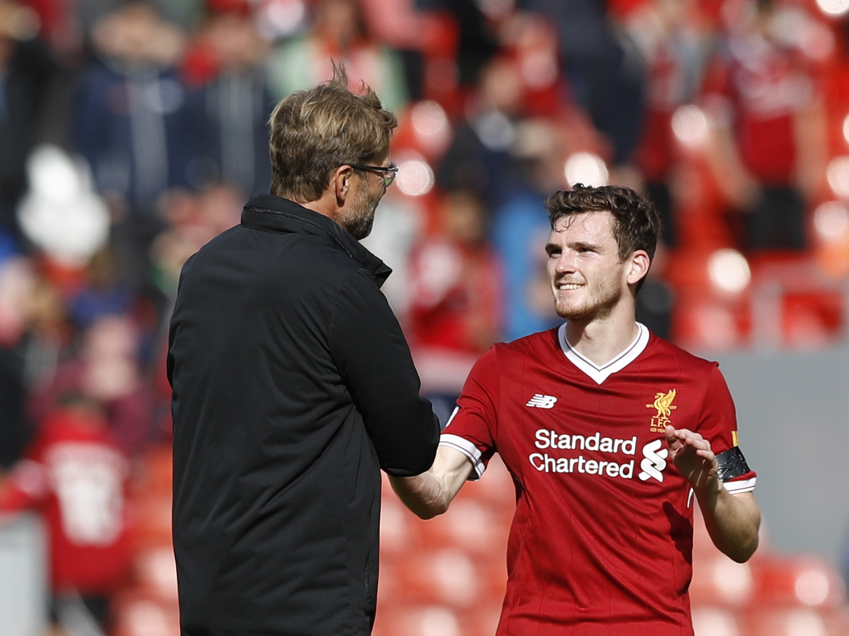 Liverpool manager Jurgen Klopp and full-back Andrew Robertson