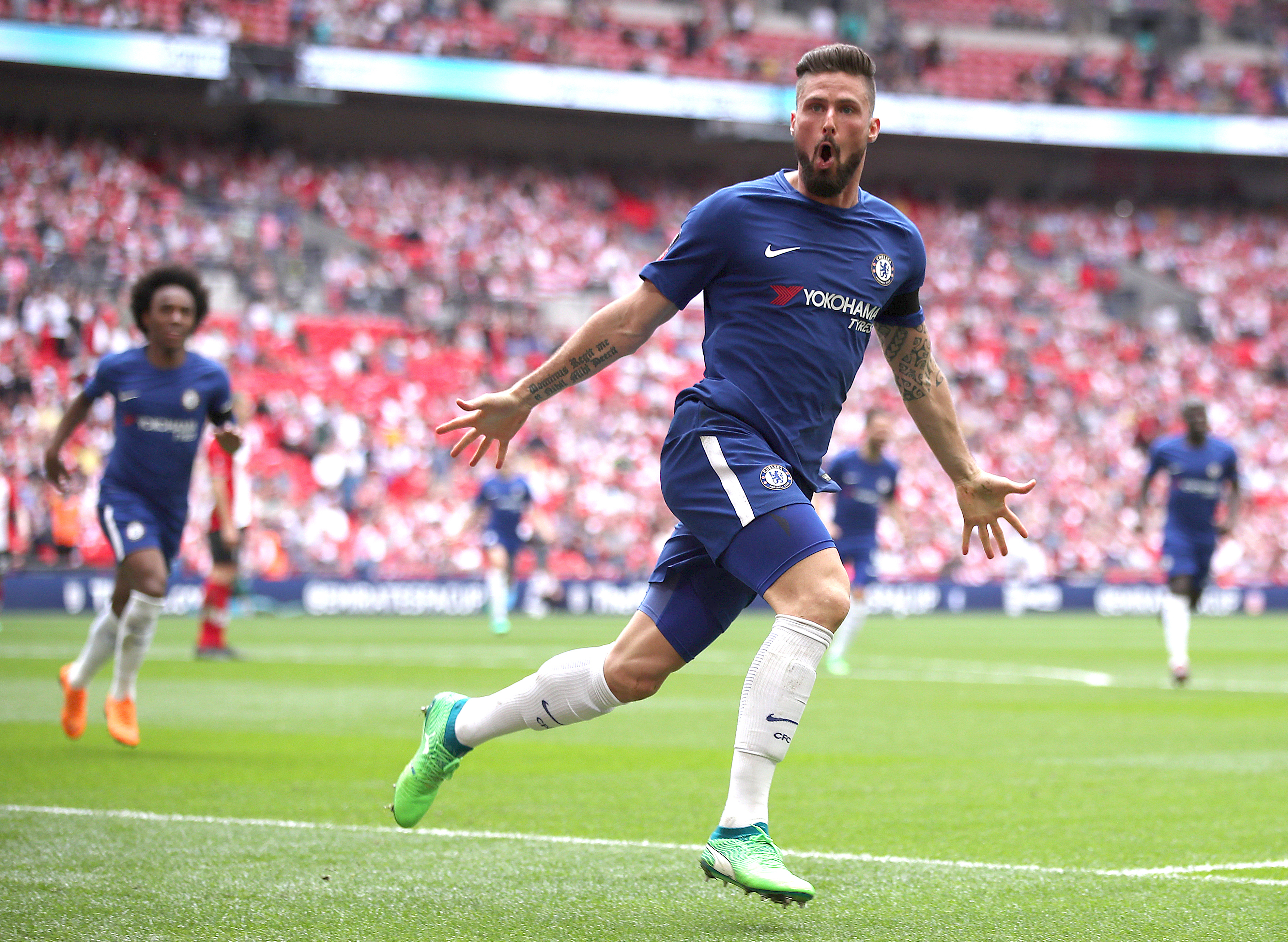 Chelsea striker Olivier Giroud celebrates scoring