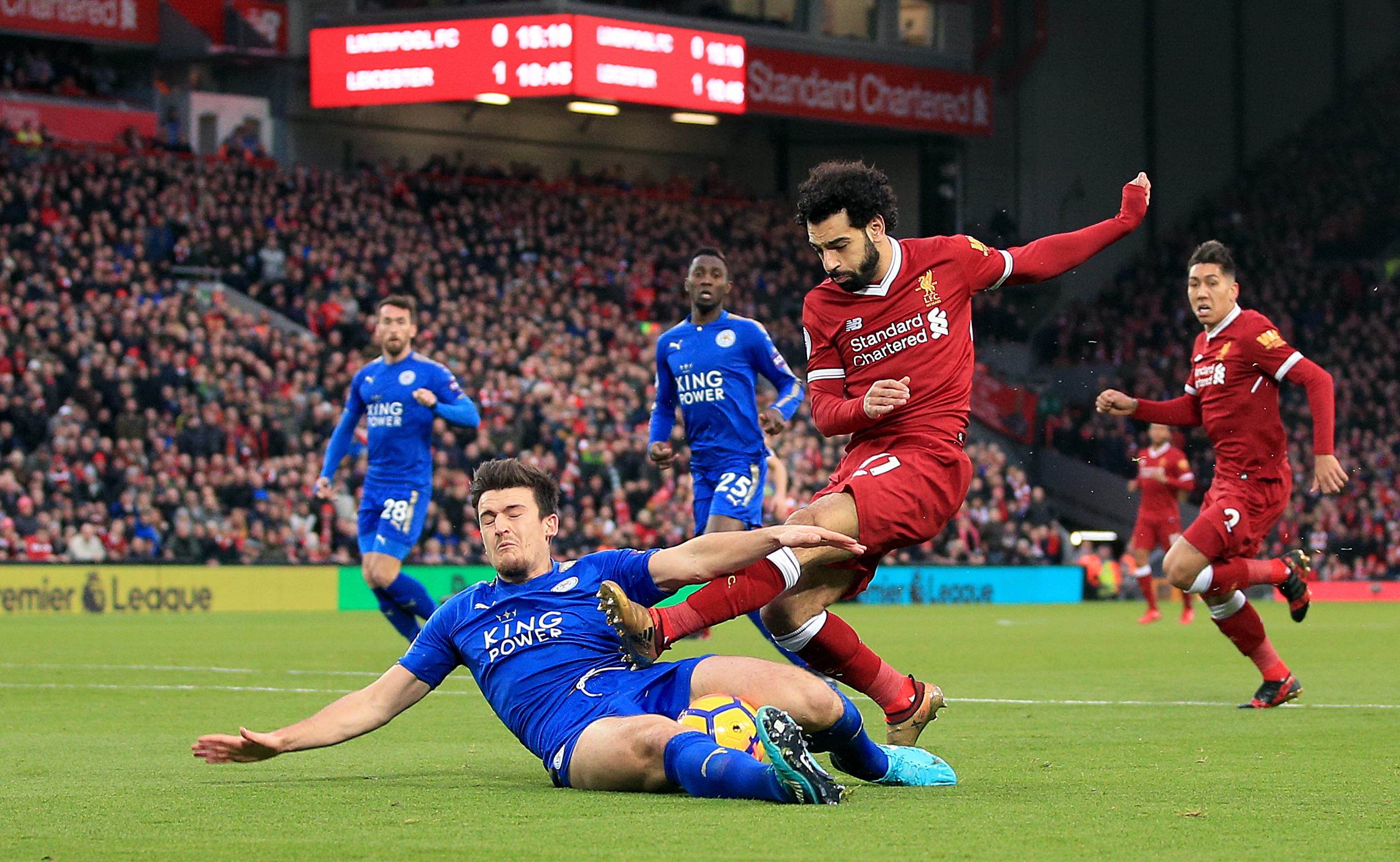 Leicester City's Harry Maguire and Liverpool's Mohamed Salah