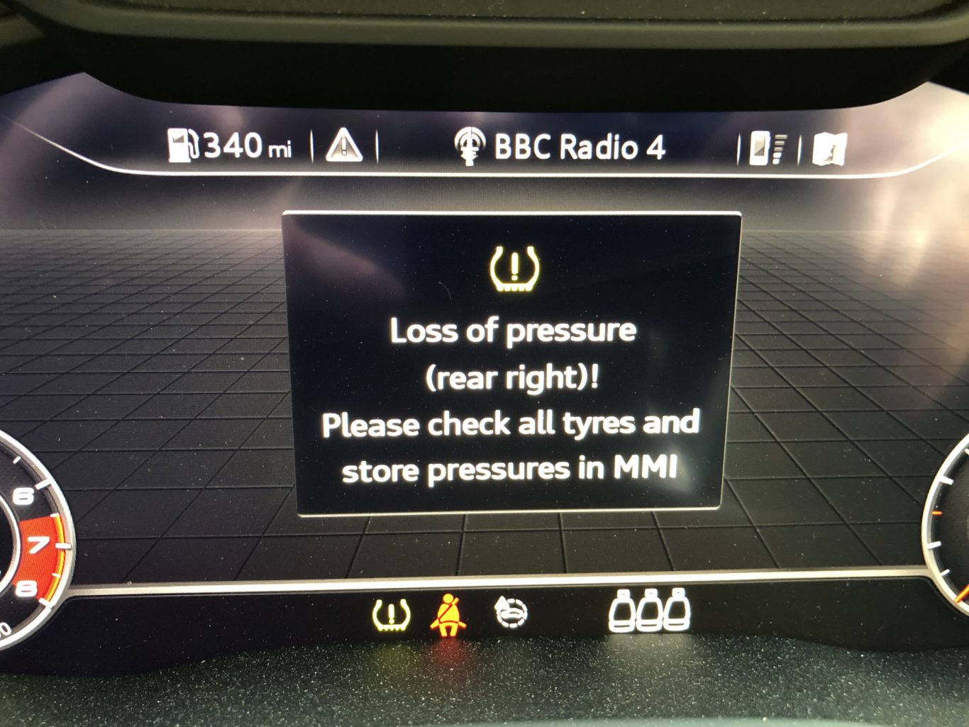 A tyre pressure warning was a cause for concern