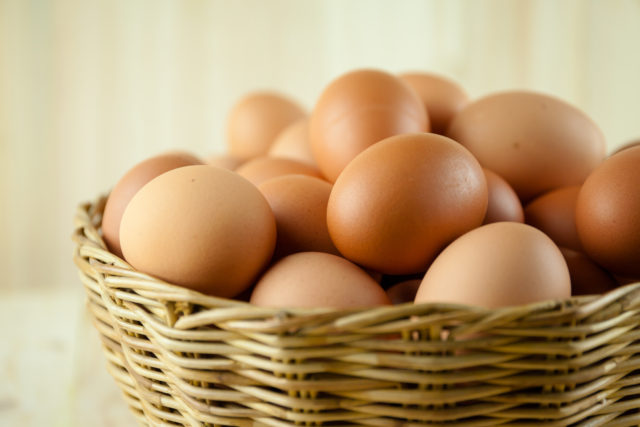 Full of Eggs put in a wicker basket