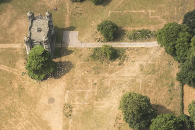 The heatwave has revealed buried foundations of Tixall Hall which was built in 1555 (Emma Trevarthen/Historic England/PA)