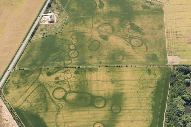 Features of the protected landscape near Eynsham, Oxfordshire, can be seen for the first time in years (Damian Grady/Historic England/PA)