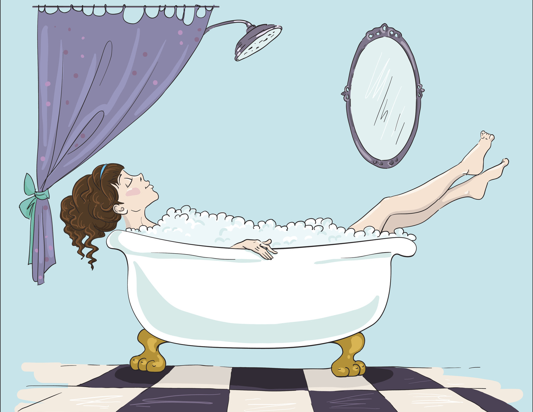 Girl taking bath, relaxation time, vector illustration