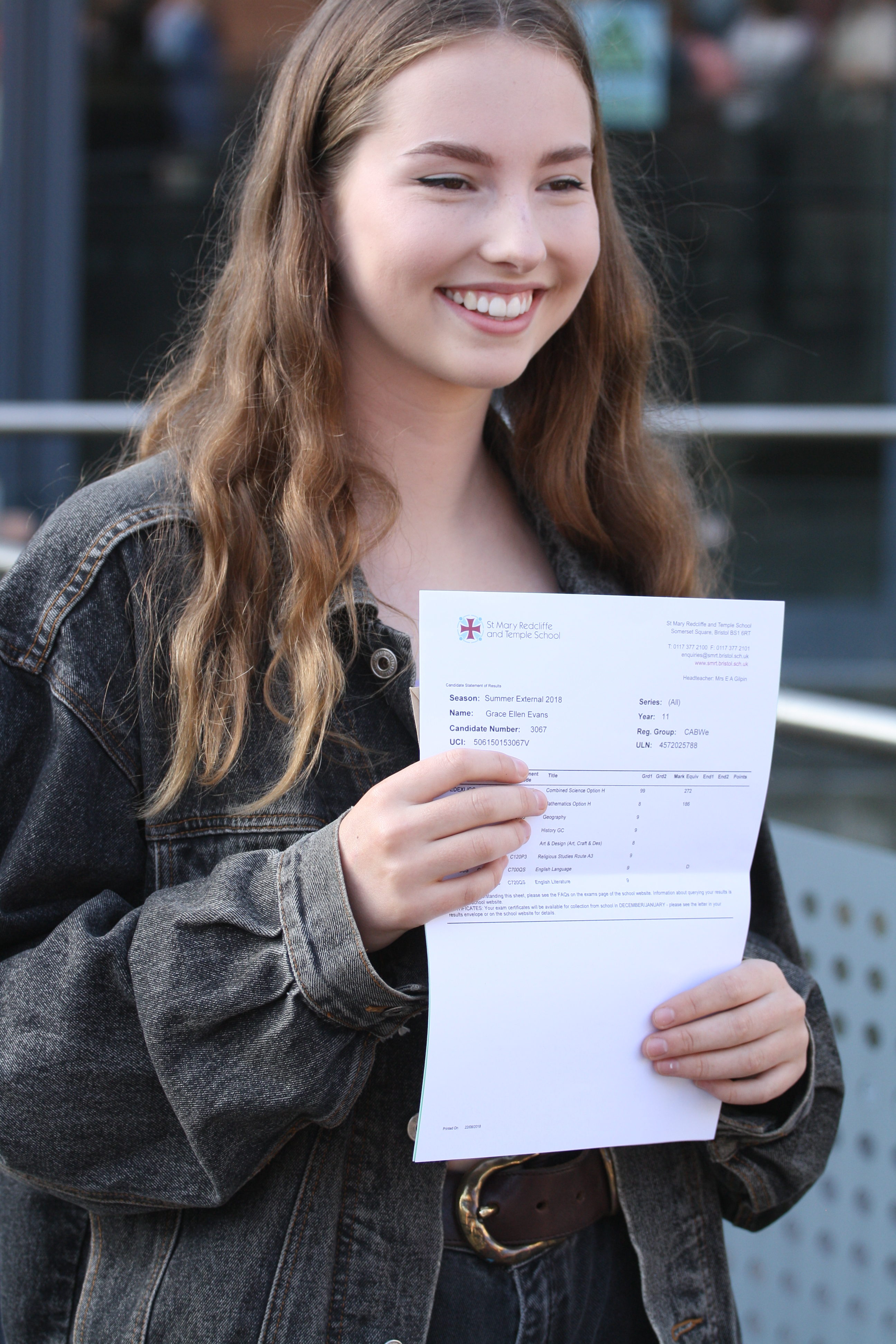 Grace Evans got seven grade 9s and two grade 8s in her GCSEs at St Mary Redcliffe and Temple School in Bristol (Rod Minchin/PA)