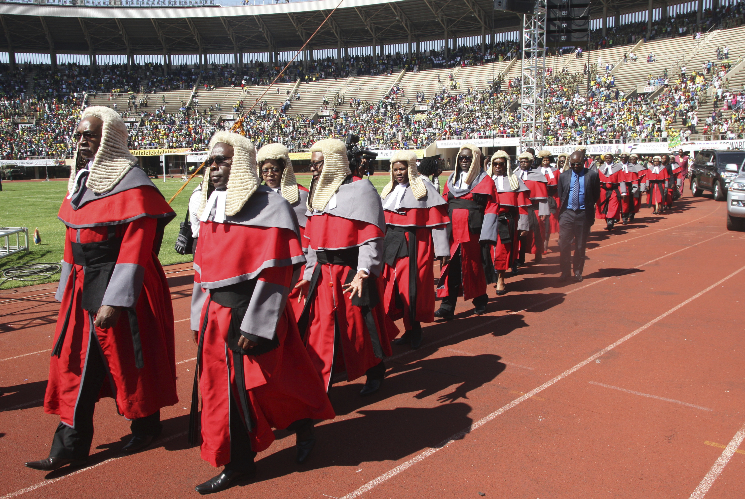 Judges arrive for the inauguration ceremony of Zimbabwean President Emmerson Mnangagwa at the National Sports Stadium in Harare 
