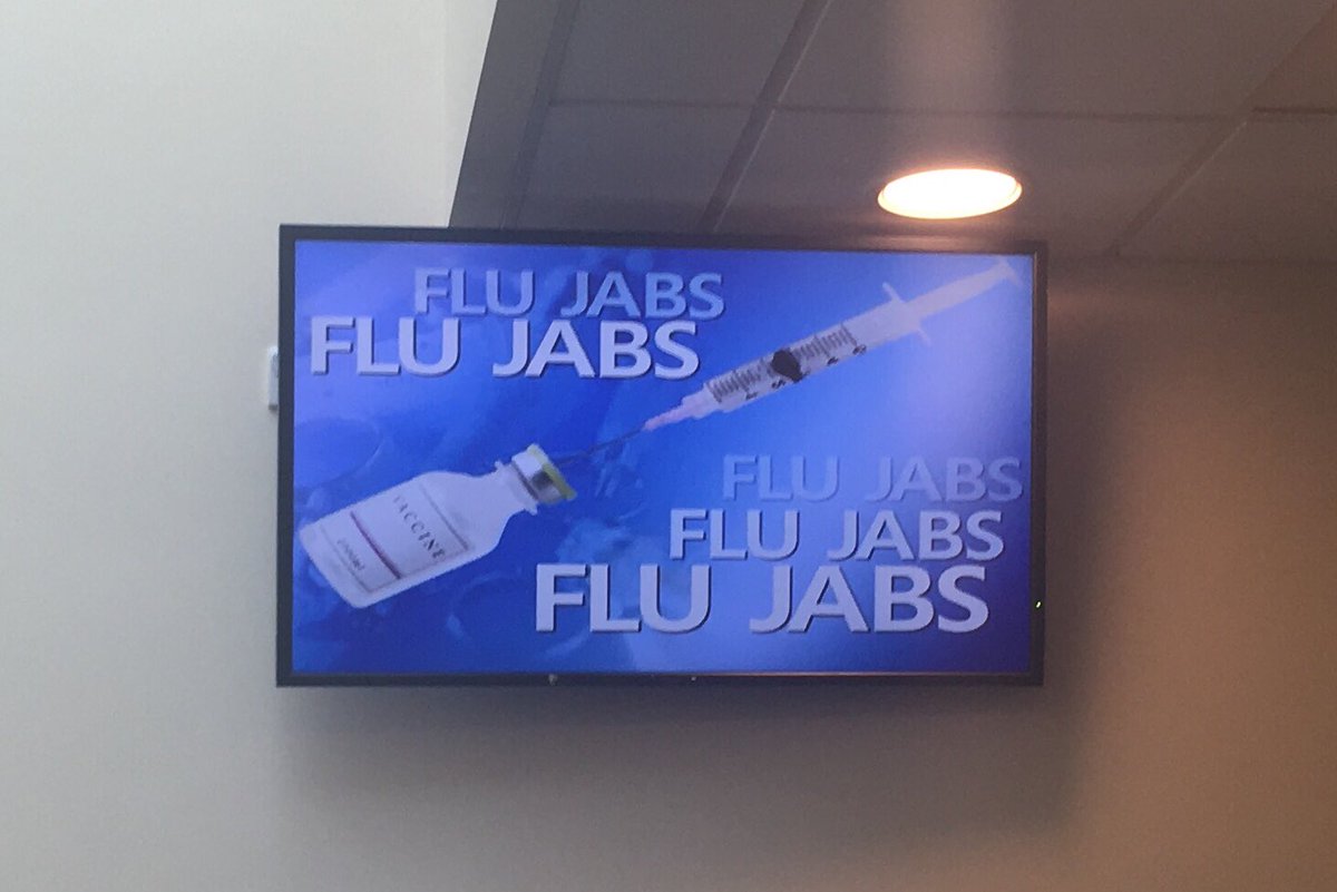 TV screen advertising flu jabs