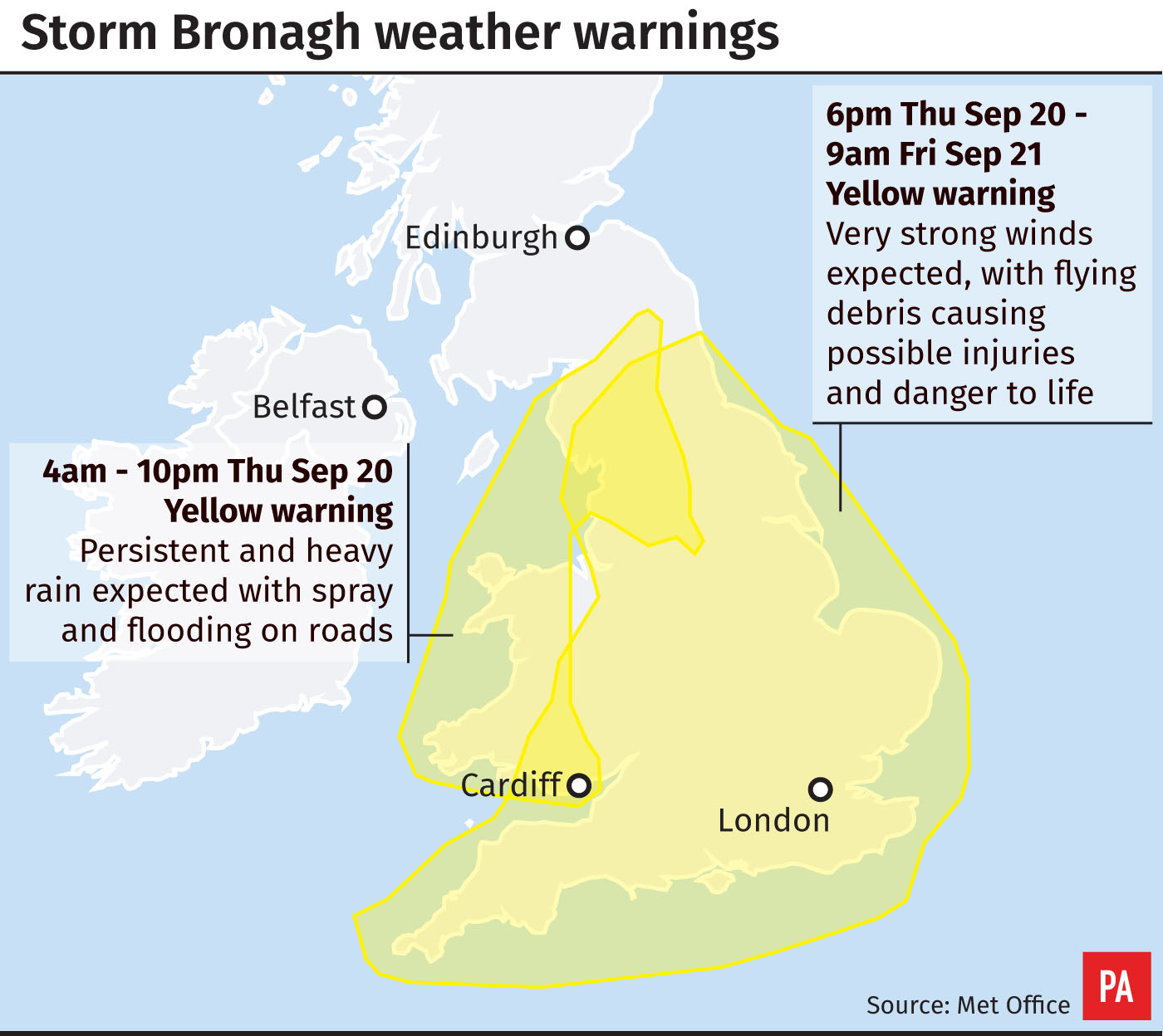 Storm Bronagh warnings