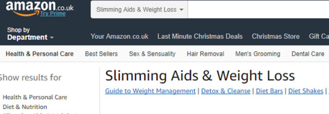 Amazon's 'slimming aids and weight loss' category. (ASA/PA) 