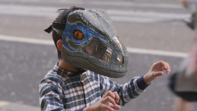 The Jurassic World Chomp and Roar Blue Mask. (Peter Cary/PA)