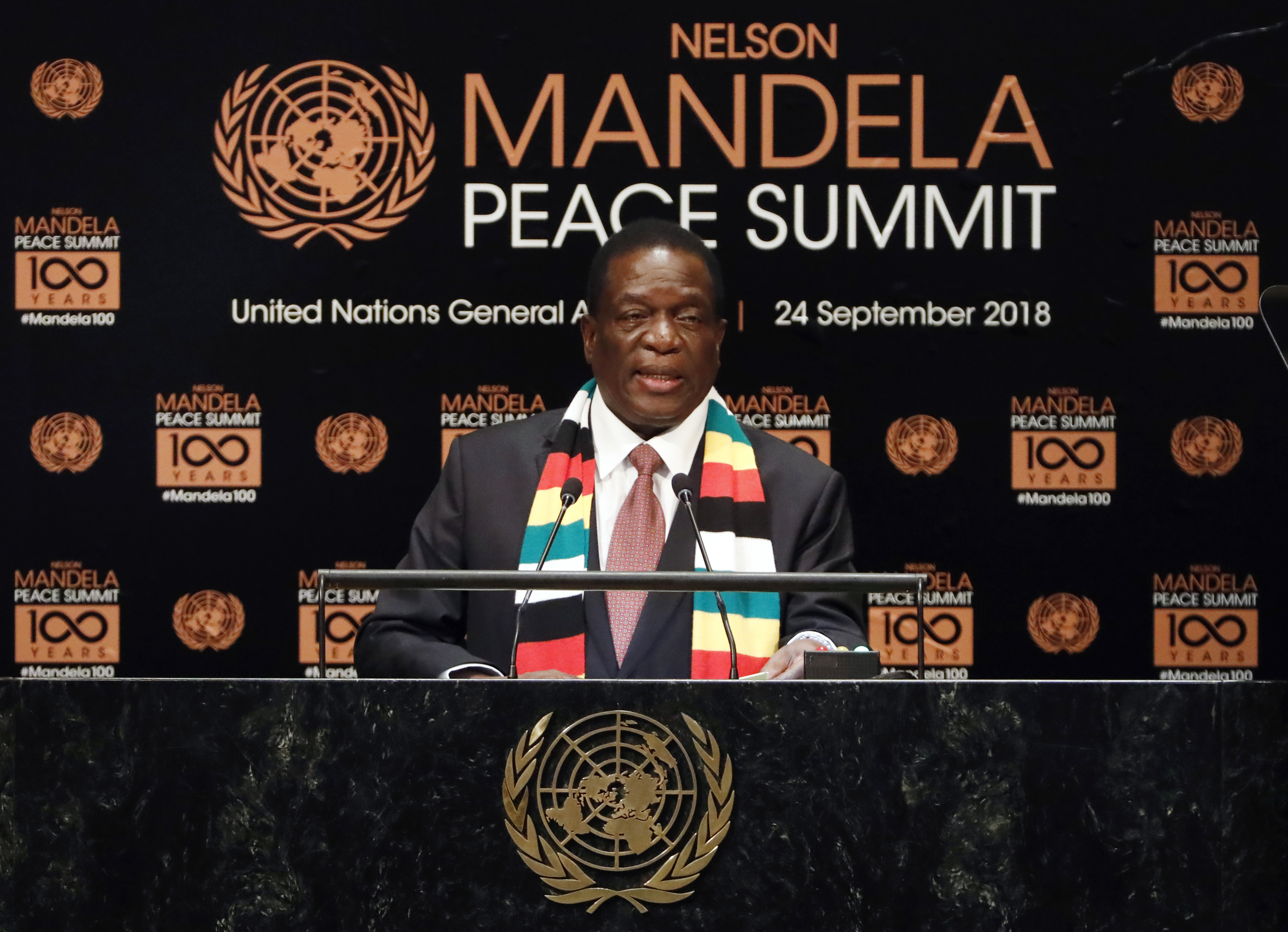 Emmerson Mnangagwa addresses the Nelson Mandela Peace Summit at UN headquarters 