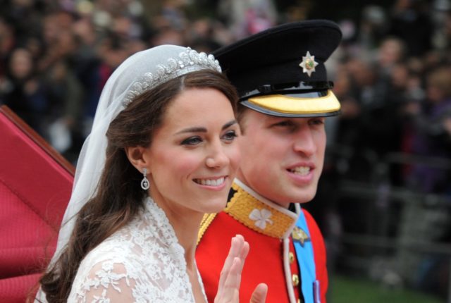 The Duchess of Cambridge, with the Duke of Cambridge, wearing the Cartier Halo tiara