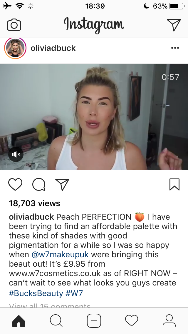 Olivia Buckland's Instagram post. (ASA/PA)