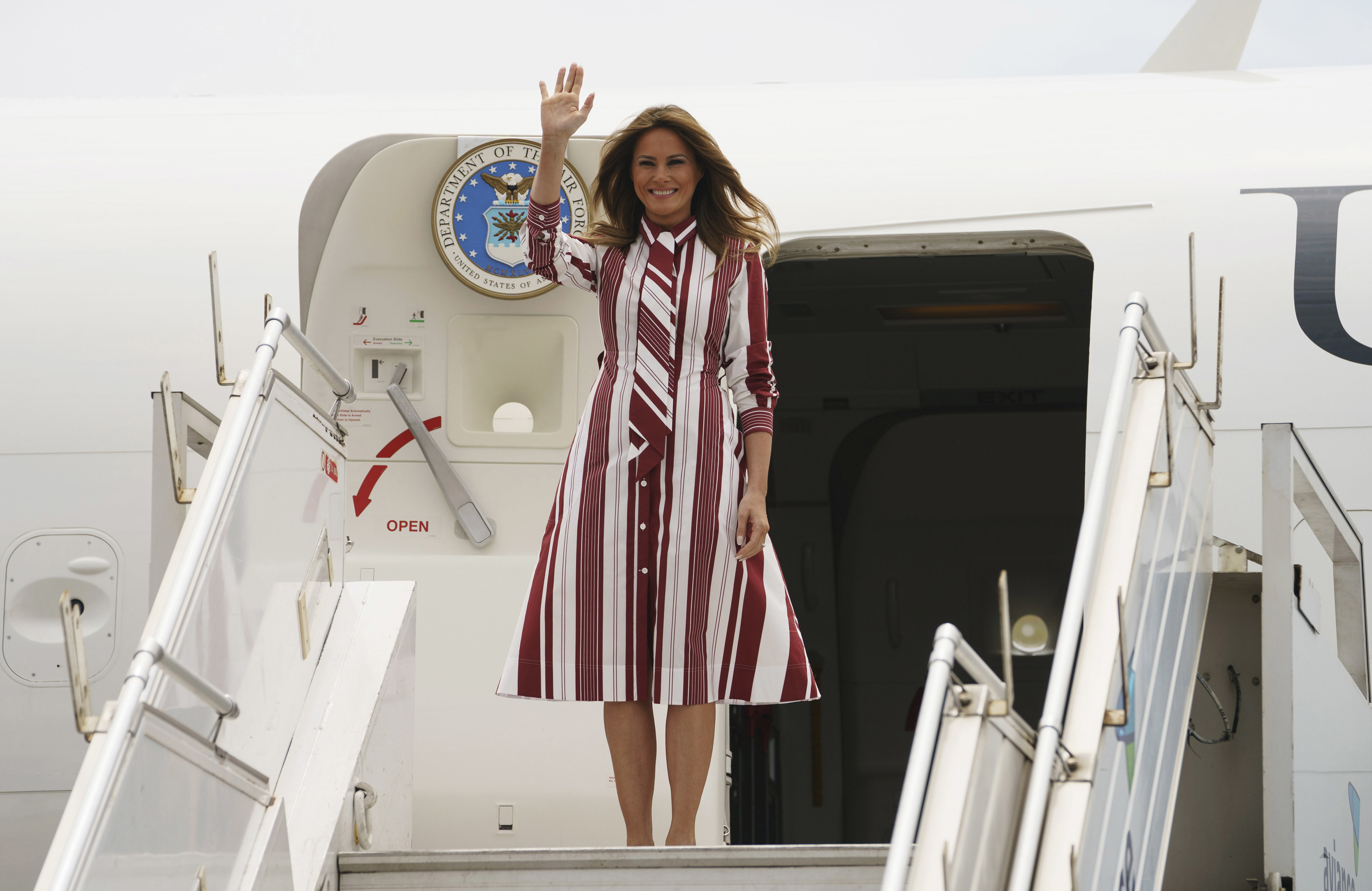 First lady Melania Trump arrives at Kotoka International Airport in Accra, Ghana