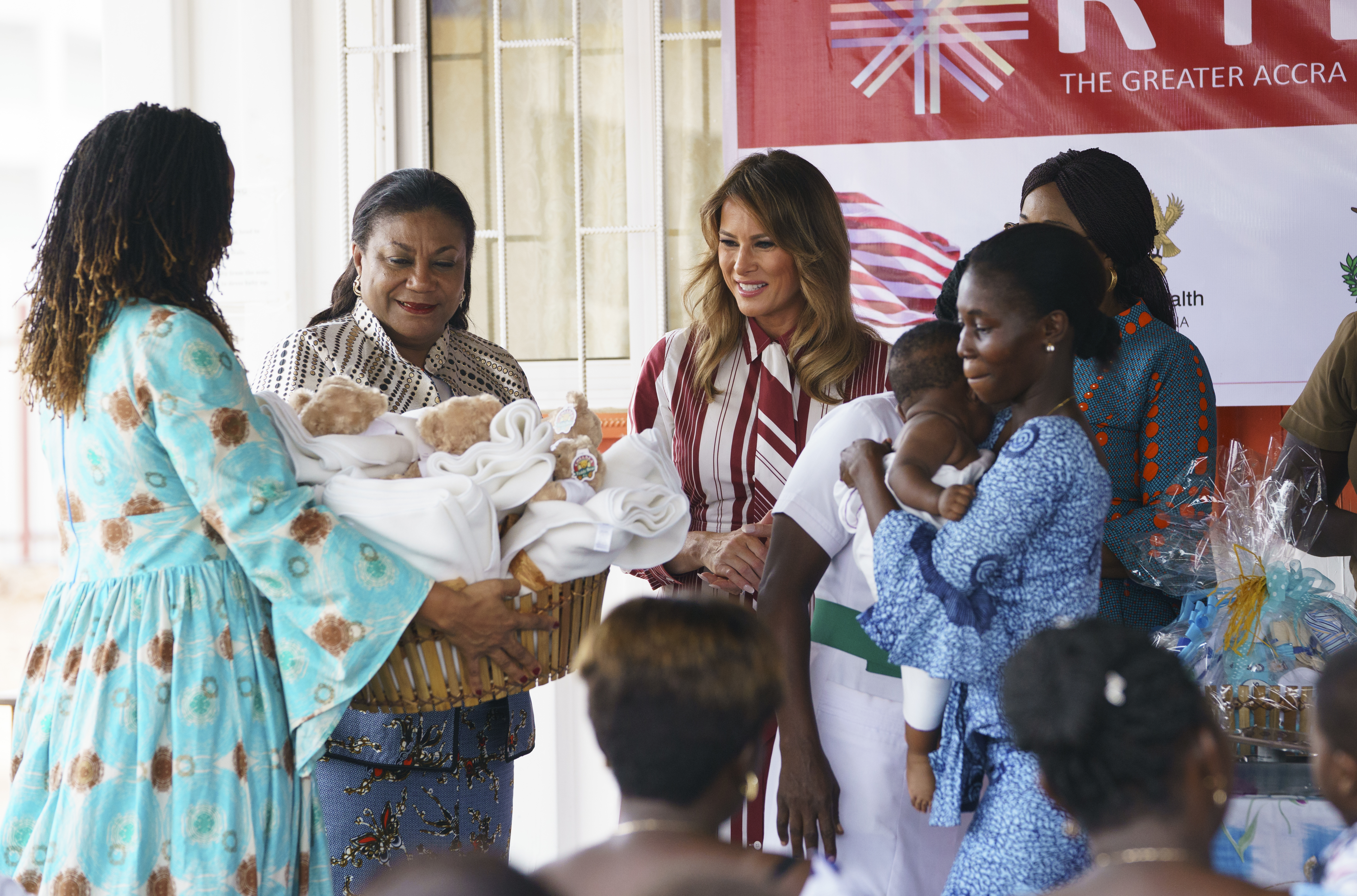 First lady Melania Trump visits mothers and their babies at Greater Accra Regional Hospital 