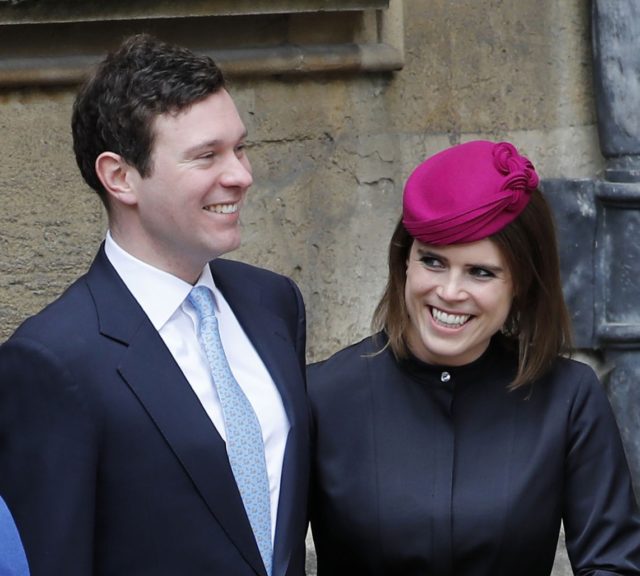 Members of the Royal family, Zara Tindall (left) Princess Eugenie and her fiance Jack Brooksbank, the Princess Royal and her husband Vice Admiral Sir Timothy Laurence and Princess Beatrice (second right) wait for Queen Elizabeth II to arrive for the Easter Mattins Service at St George’s Chapel, Windsor Castle, Windsor.