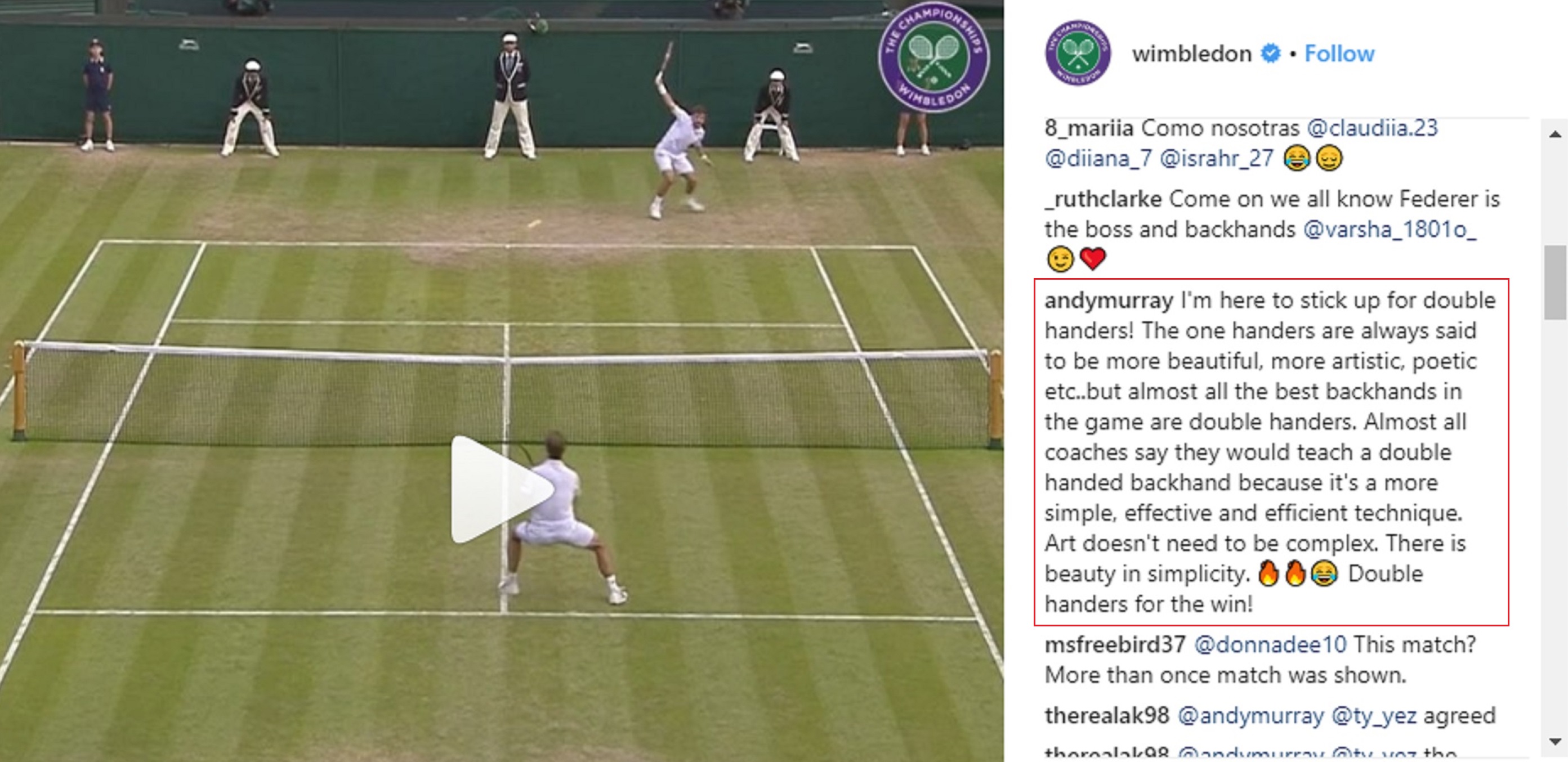 A screen grab from Wimbledon's official Instagram page