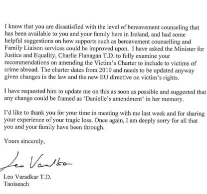 Letter from Leo Varadkar to Andrea McLaughlin