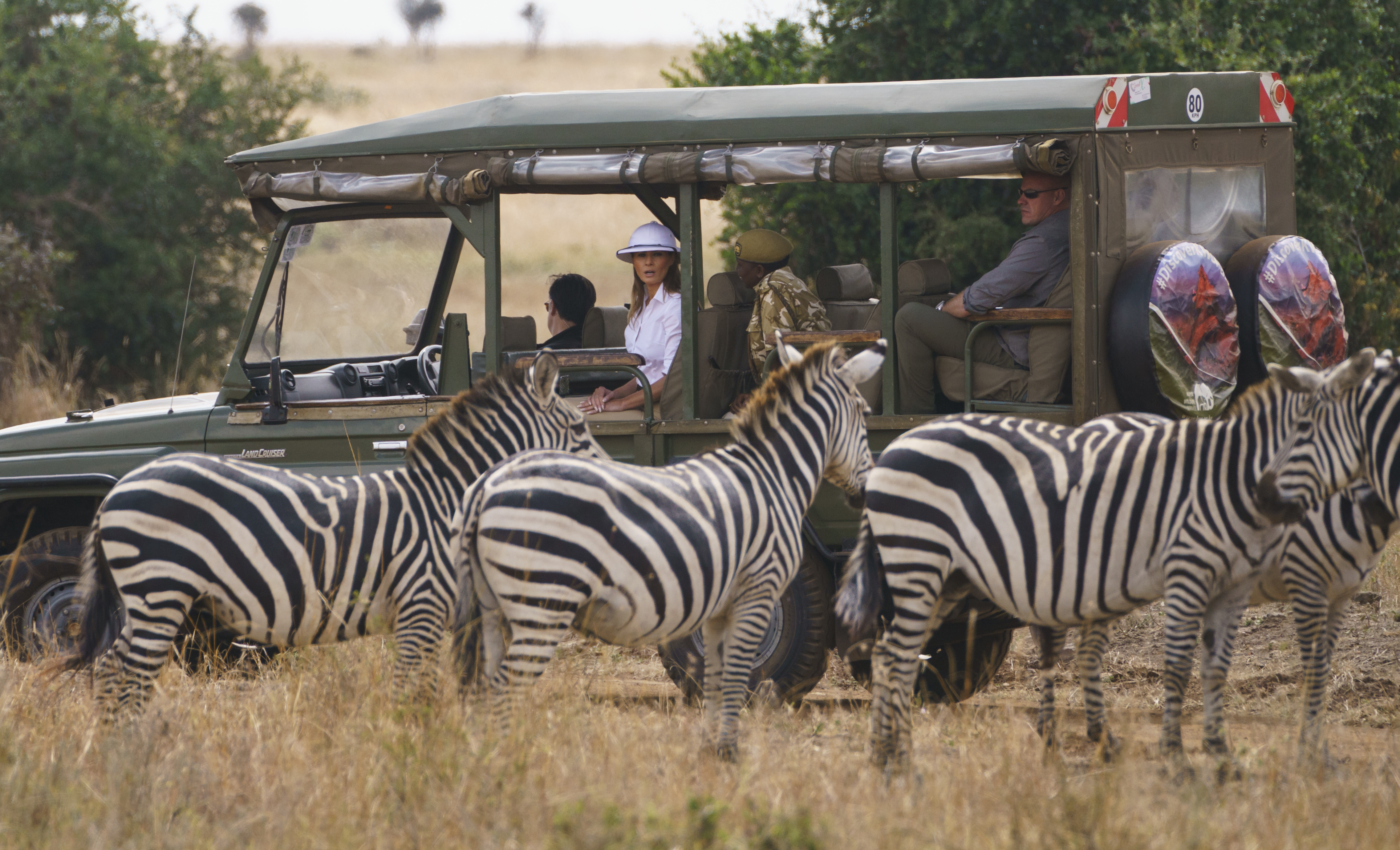 Melania Trump observes zebras during a safari in Kenya