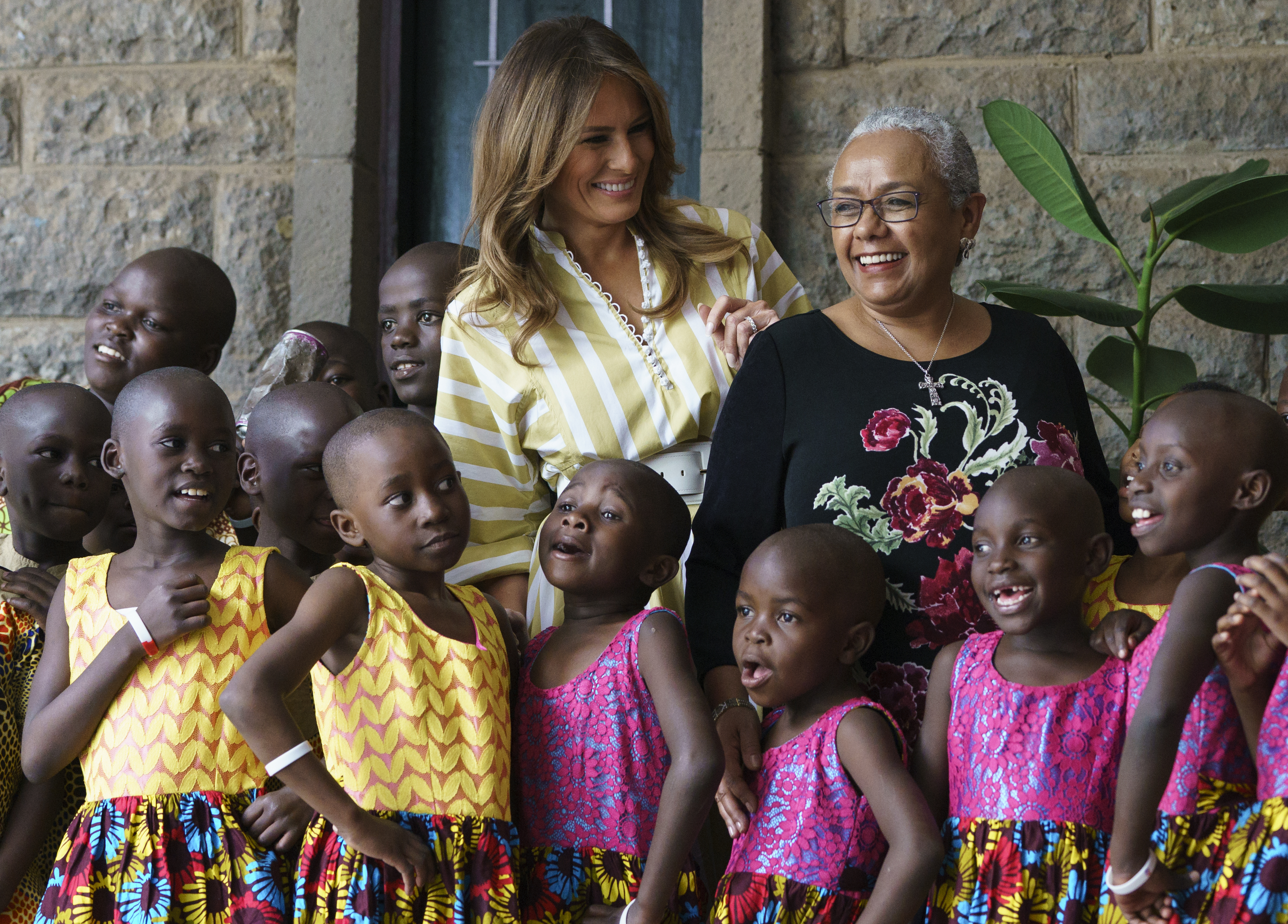 Melania Trump and Margaret Kenyatta, wife of Kenyan President Uhuru Kenyatta, at the Nairobi National Theatre