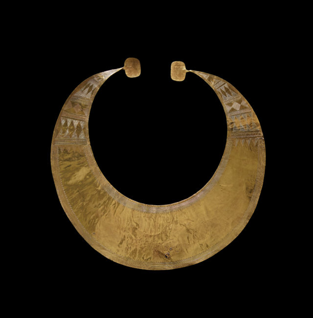 The Blessington lunula from County Wicklow, Ireland, shows people were exchanging precious metals over long distances (Trustees of the British Museum/PA)