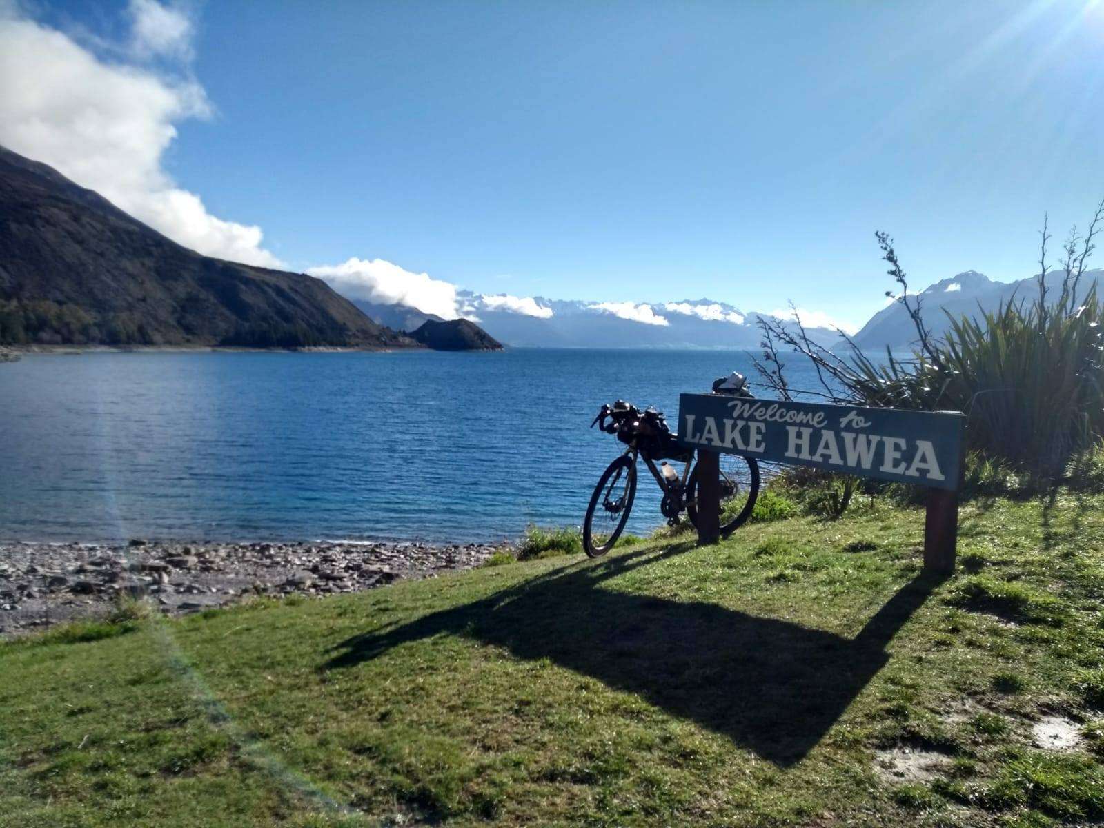 Jenny Murray's bike by Lake Hawea in New Zealand