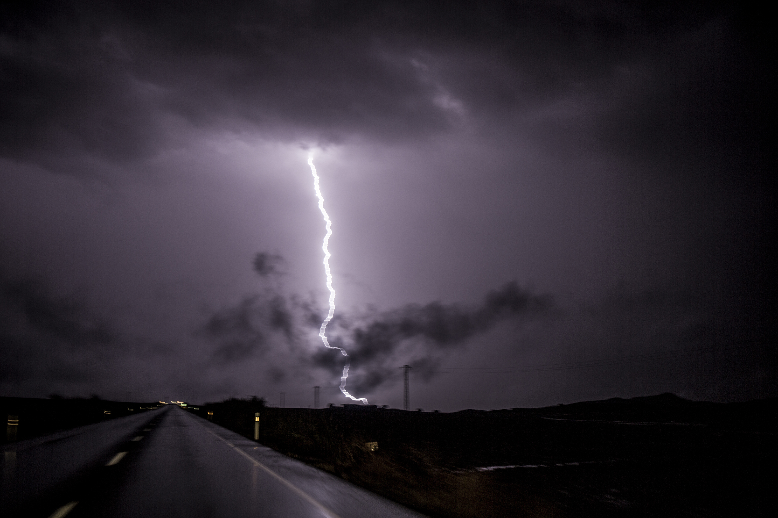 Lightning strikes ground on the outskirts of the village of Campillos