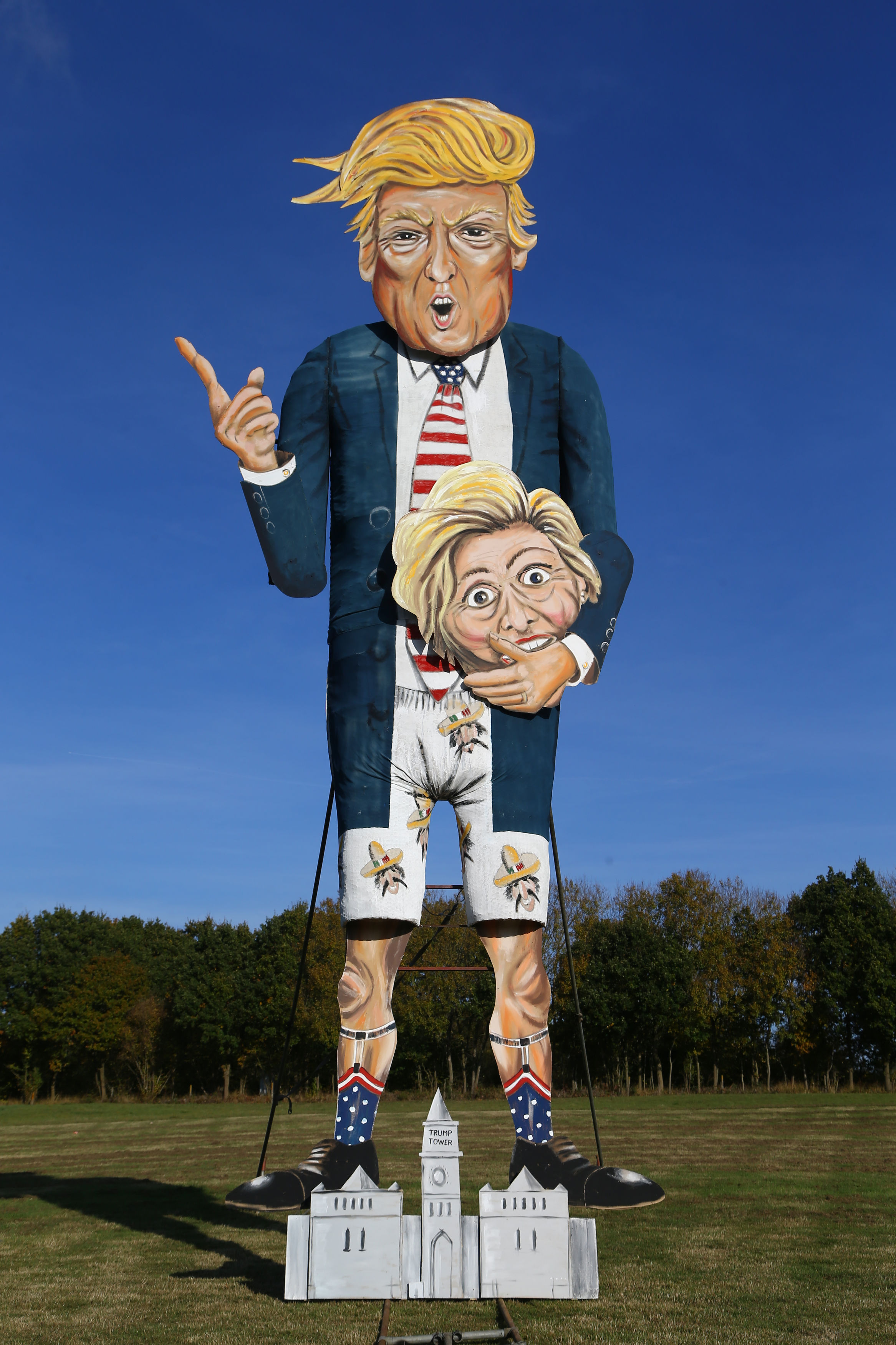 A view of the Edenbridge Bonfire Society celebrity guy which has been unveiled as US Presidential hopeful Donald Trump in Edenbridge, Kent, in 2016