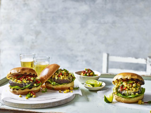 Mushroom and Gruyere burgers with sweetcorn salsa. (Waitrose/PA)